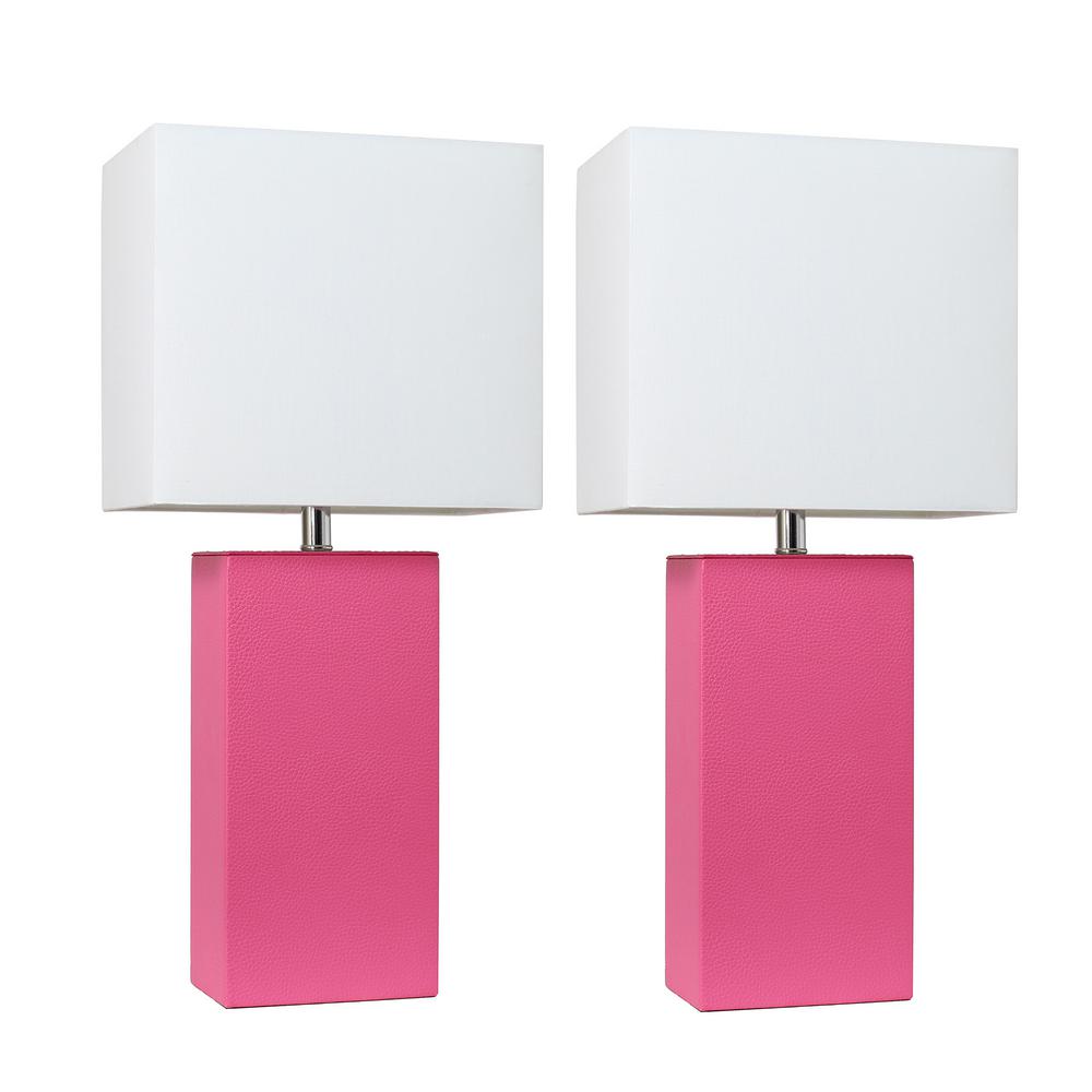 Elegant Designs Modern 21 In Hot Pink Leather Table Lamps With White Fabric Shades 2 Pack