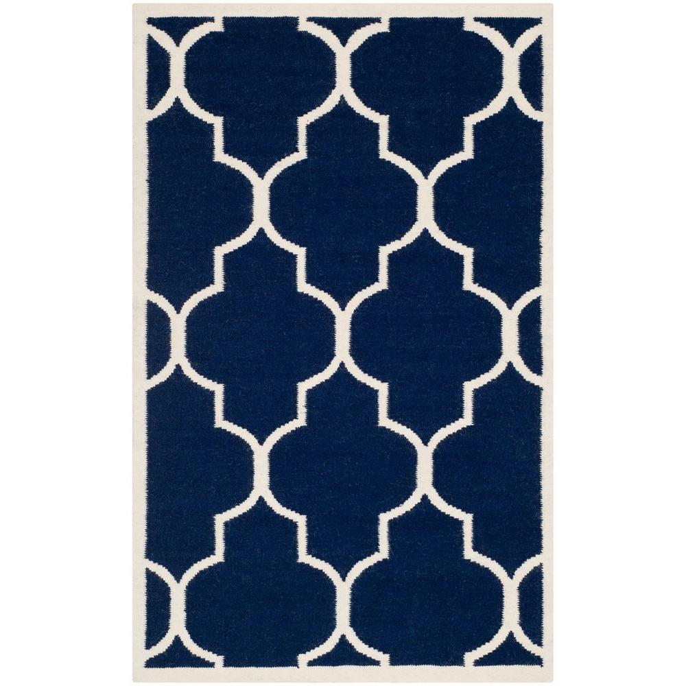 Safavieh Dhurries Navy/Ivory 3 ft. x 5 ft. Area RugDHU632D3 The Home Depot