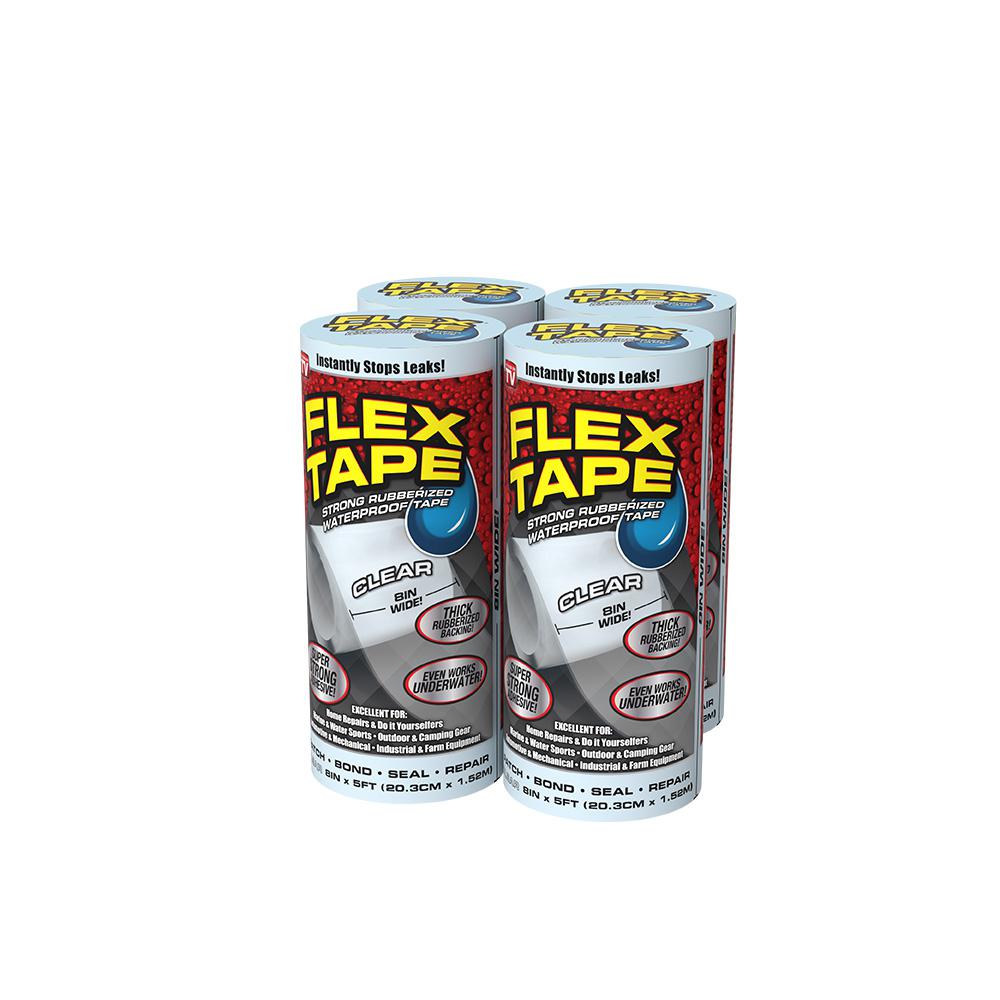 FLEX TAPE 8 in. W x 5 ft. L Clear Strong Rubberized Waterproof Tape (4 ...