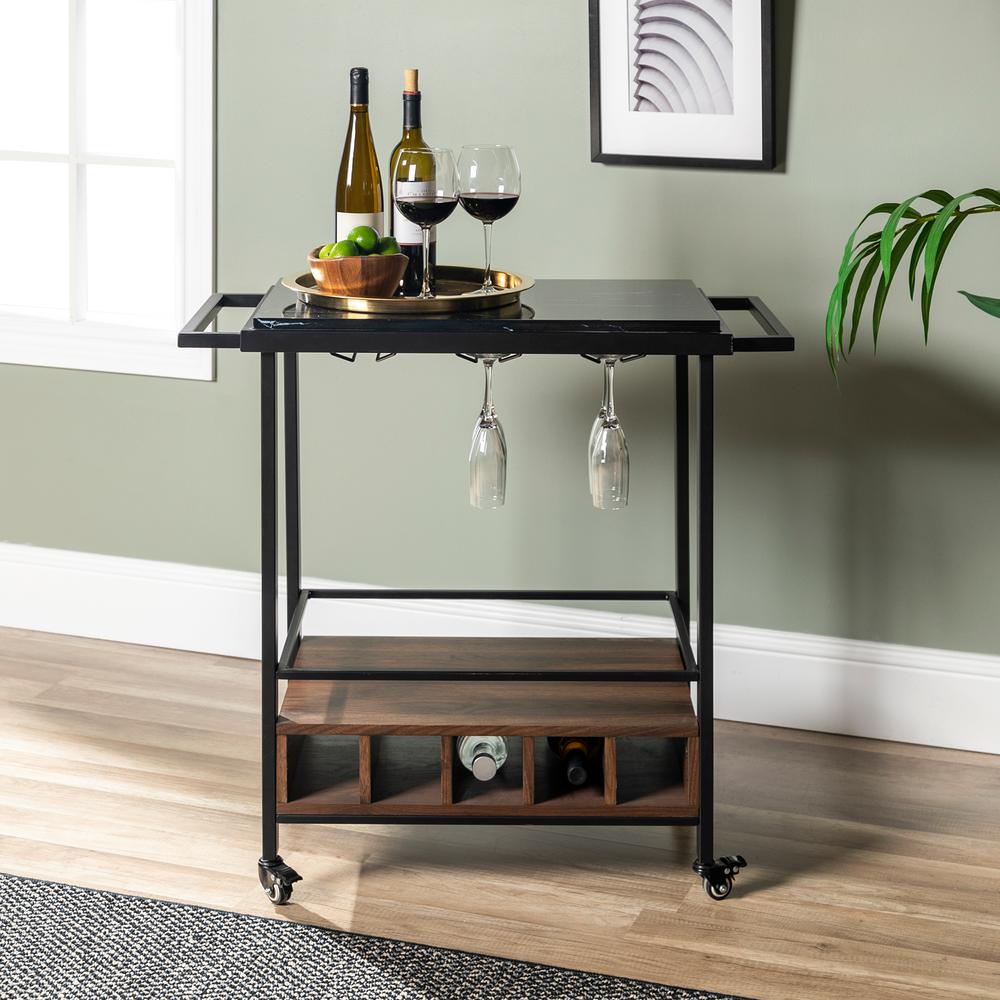 Walker Edison Furniture Company 34 in. Black Marble Serving Bar Cart ...