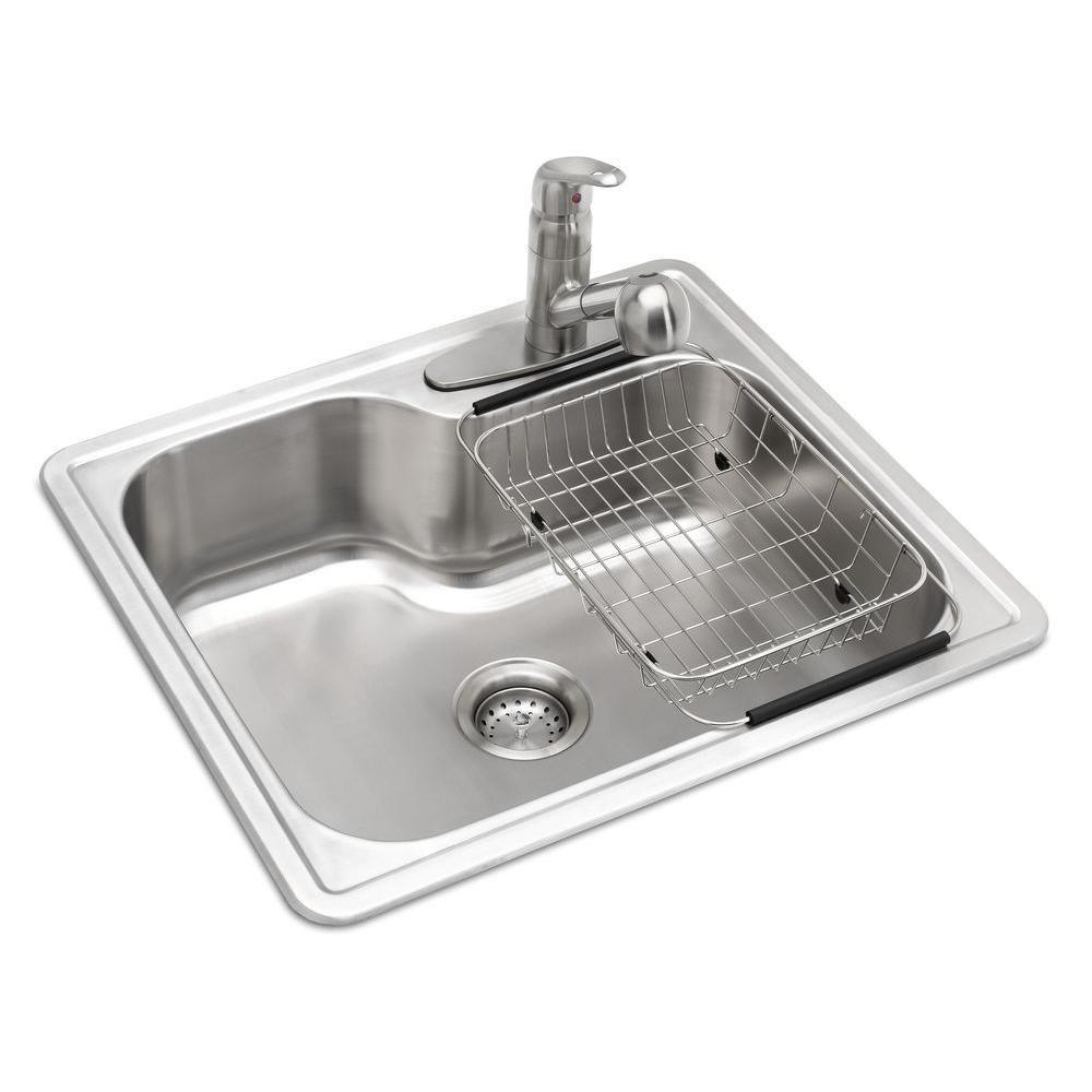 Glacier Bay All In One Drop In Stainless Steel 25 In 3 Hole Single Bowl Kitchen Sink