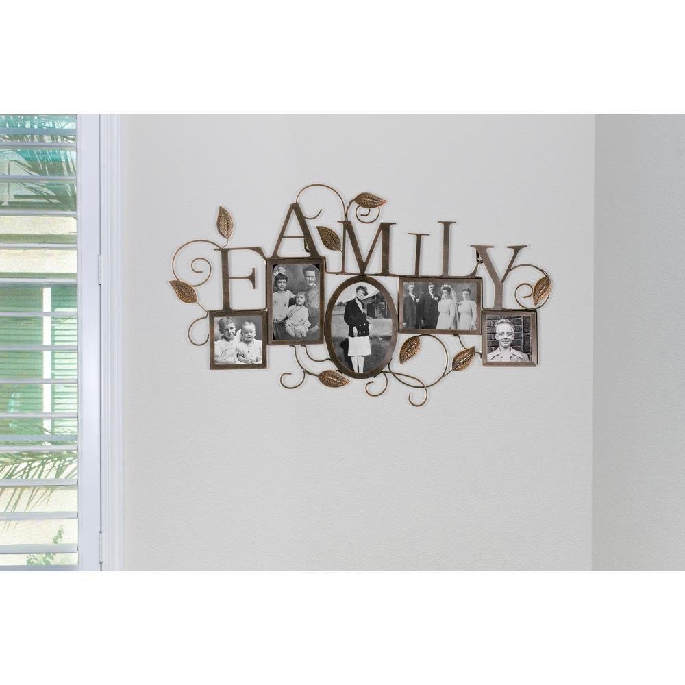Litton Lane 5 Openings Whitewashed Wall Shelf Picture Frame With Family Vine 5 Slot Collage 4 In X