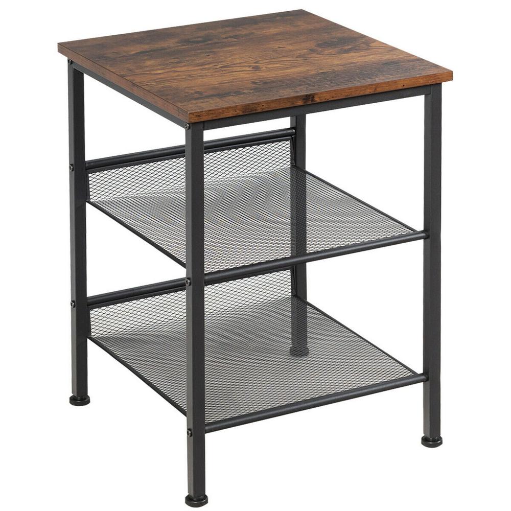 Costway Industrial 22 In Brown 3 Tier End Side Table Nightstand With 2 Adjustable Shelves Hw65662 The Home Depot