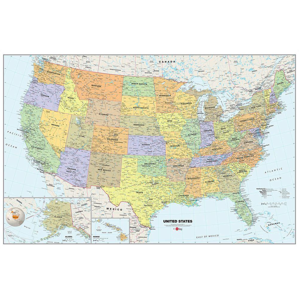 Wall Pops 24 In X 36 In Dry Erase Usa Map Wall Decal Wpe99073