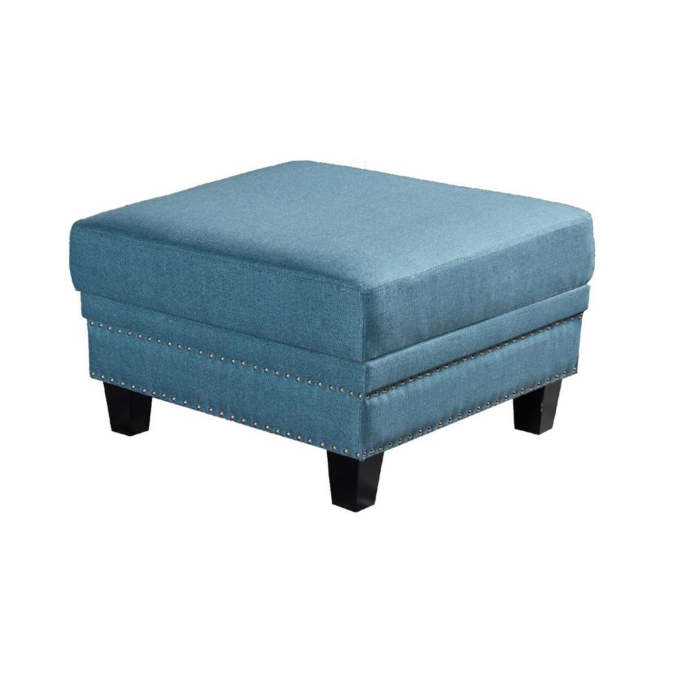 Ava Solid Wood Large Ottoman in Blue Denim on Casters 12000-16-46-01 ...