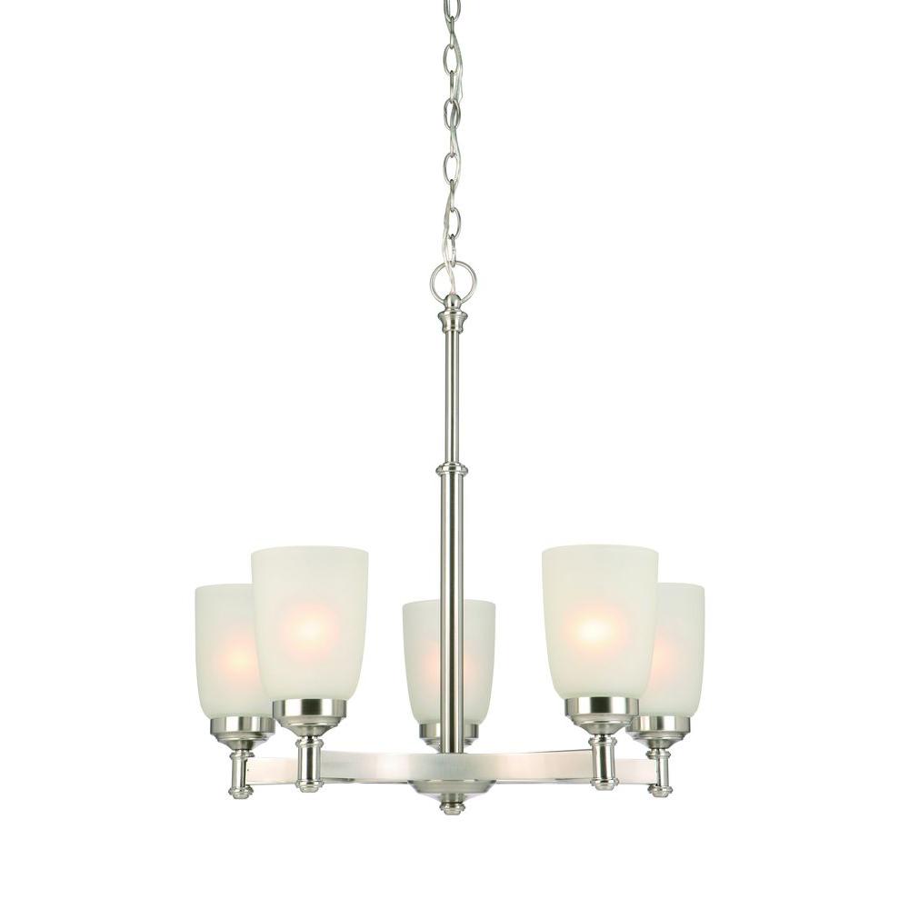 Hampton Bay 5-Light Brushed Nickel Chandelier with Frosted Glass Shades was $119.0 now $95.2 (20.0% off)