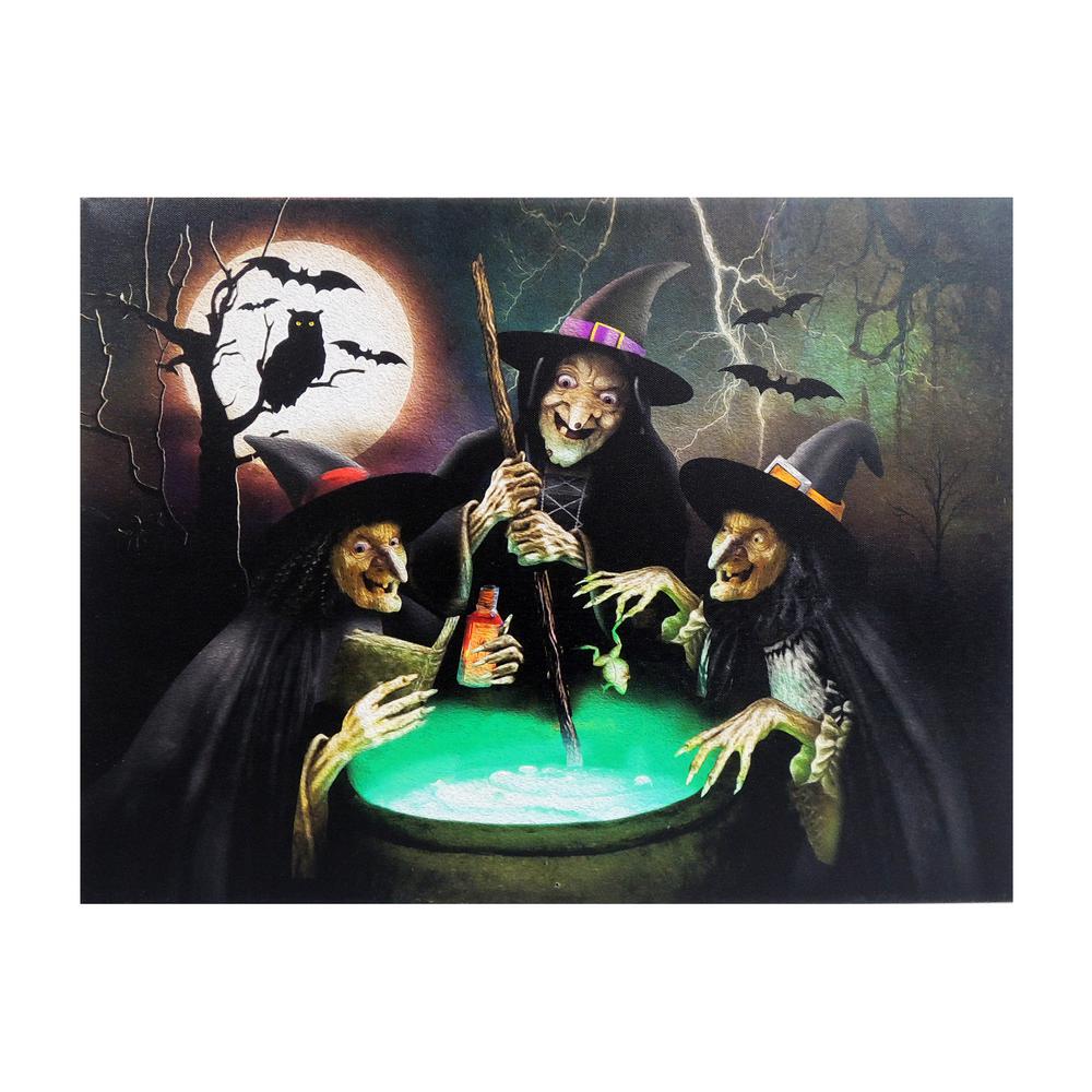 15 in x 20 in Halloween 3 Witches LED Canvas with Sound 