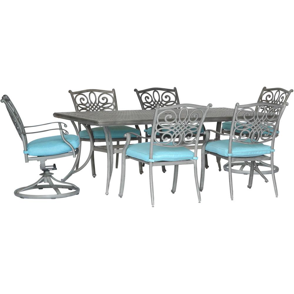 Hampton Bay Outdoor Cushions Patio Furniture The Home Depot Traditions 7 Piece Aluminum Outdoor Dining Set With Blue Cushions 4 Chairs