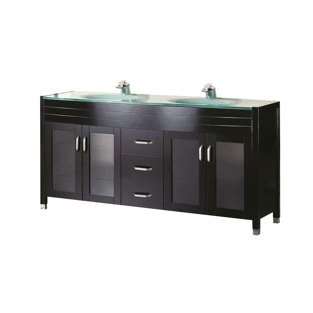 Design Element Waterfall 72 in. W x 22 in. D Vanity in Espresso with
Glass Vanity Top and Mirror