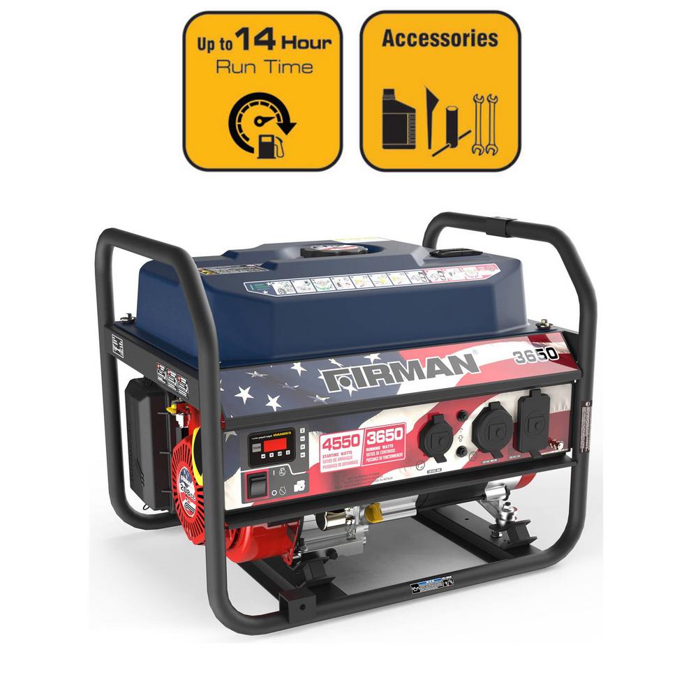 Firman 3300 3000 Watt Remote Start Gas Portable Generator Cetl And 4550 3650 Watt Recoil Start Gas Portable Generator With Stars And Stripes Print