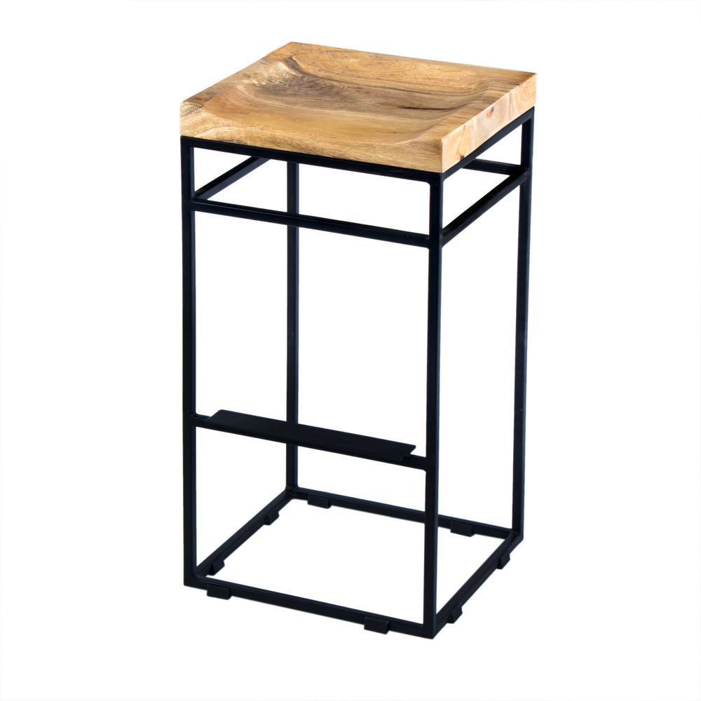 The Urban Port 29 In Brown And Black Square Mango Wood Bar Stool Black Square Mango Wood Bar Stool