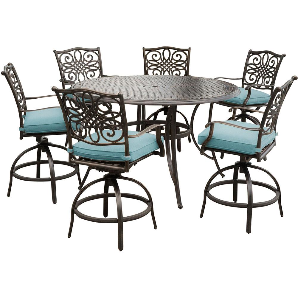 Hanover Traditions 7 Piece Outdoor Bar Height Dining Set With Round