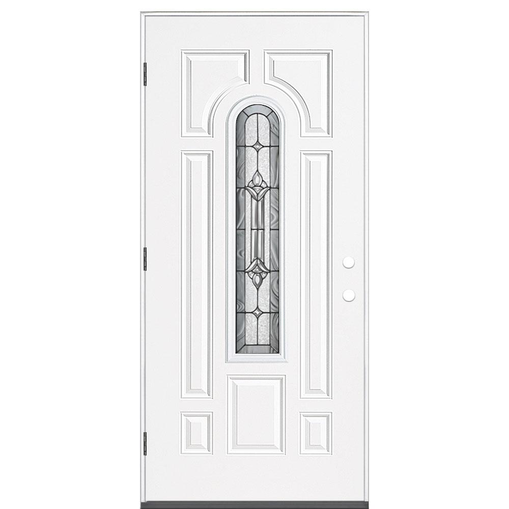 Masonite 36 In X 80 In Providence Center Arch Left Hand Outswing Primed Steel Prehung Front Exterior Door