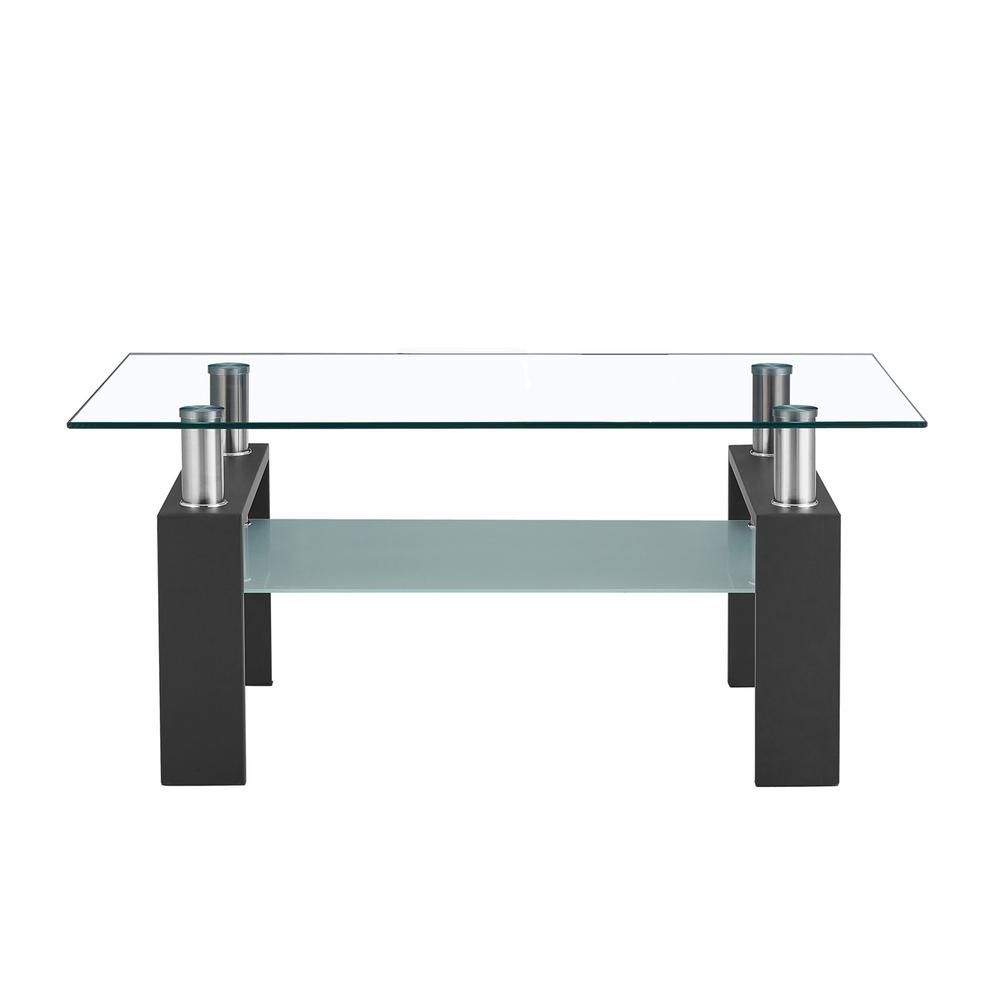Boyel Living 40 In Black Modern Rectangle Tempered Glass Coffee Table With Storage Shelf For Living Room Dm W44216881 The Home Depot