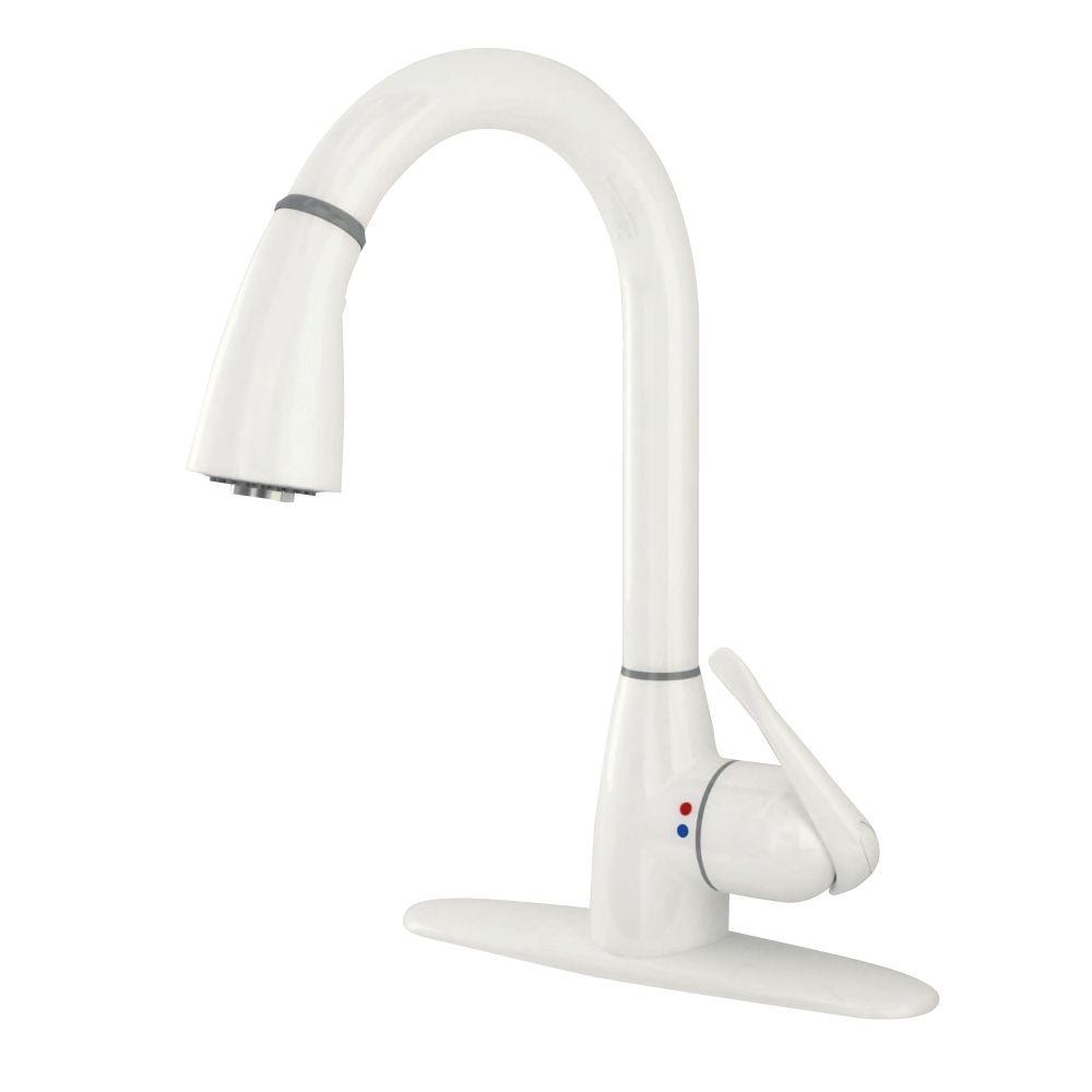 CleanFLO New Touch Single Handle Pull Down Sprayer Kitchen Faucet In   White Finish Cleanflo Pull Down Faucets 8171 64 1000 