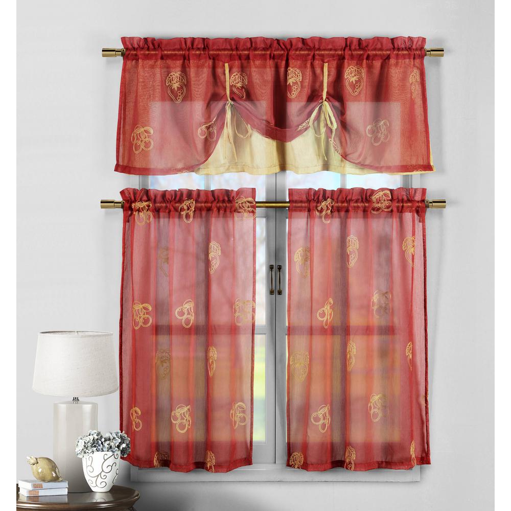 Duck River Dolores Red Gold Cherry Strawberry Emb Kitchen Curtain