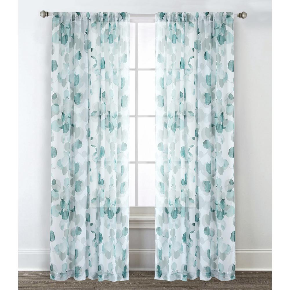 Sara B. 54 in. W x 84 in. L Sheer Window Panel in Eucalyptus Teal (2 ...