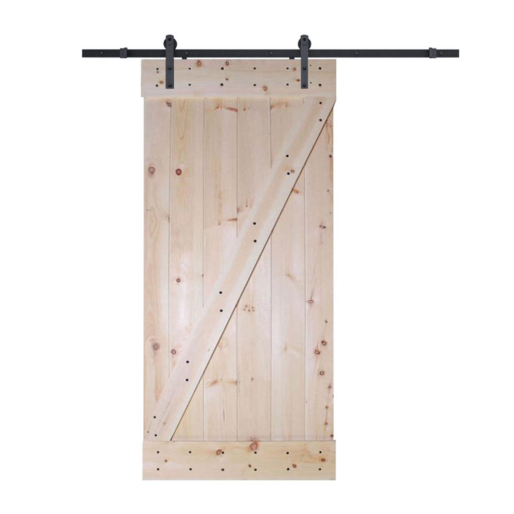CALHOME 36 in. x 84 in. Z-Bar unfinished Wood Sliding Barn Door with Sliding Door Hardware Kit, Nature was $414.0 now $269.0 (35.0% off)