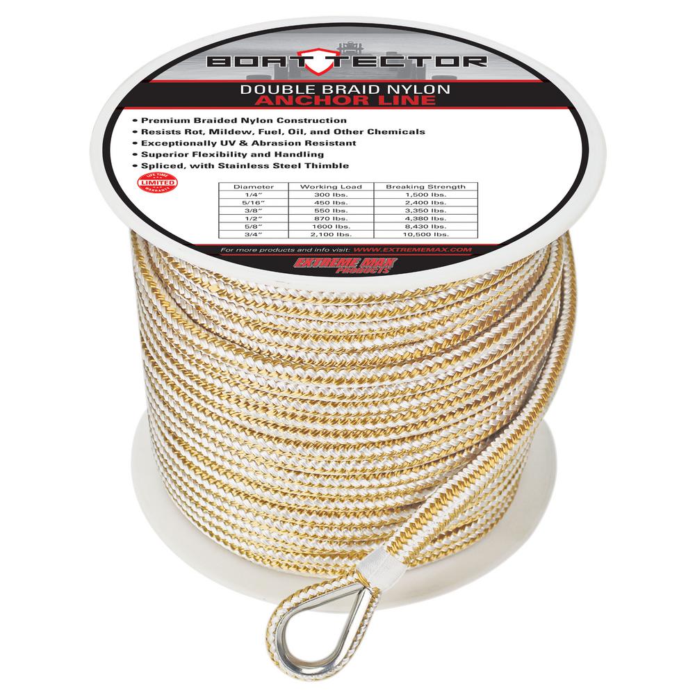 ANCHOR ROPE DOCK LINE 3//8/" X 400/' BRAIDED 100/% NYLON WHITE MADE IN USA