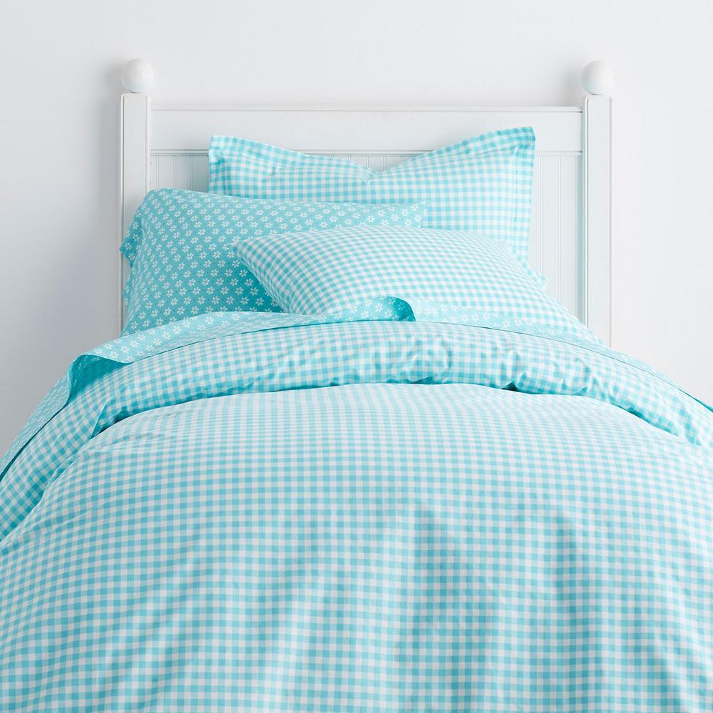 Company Kids By The Company Store Gingham Turquoise Cotton Percale