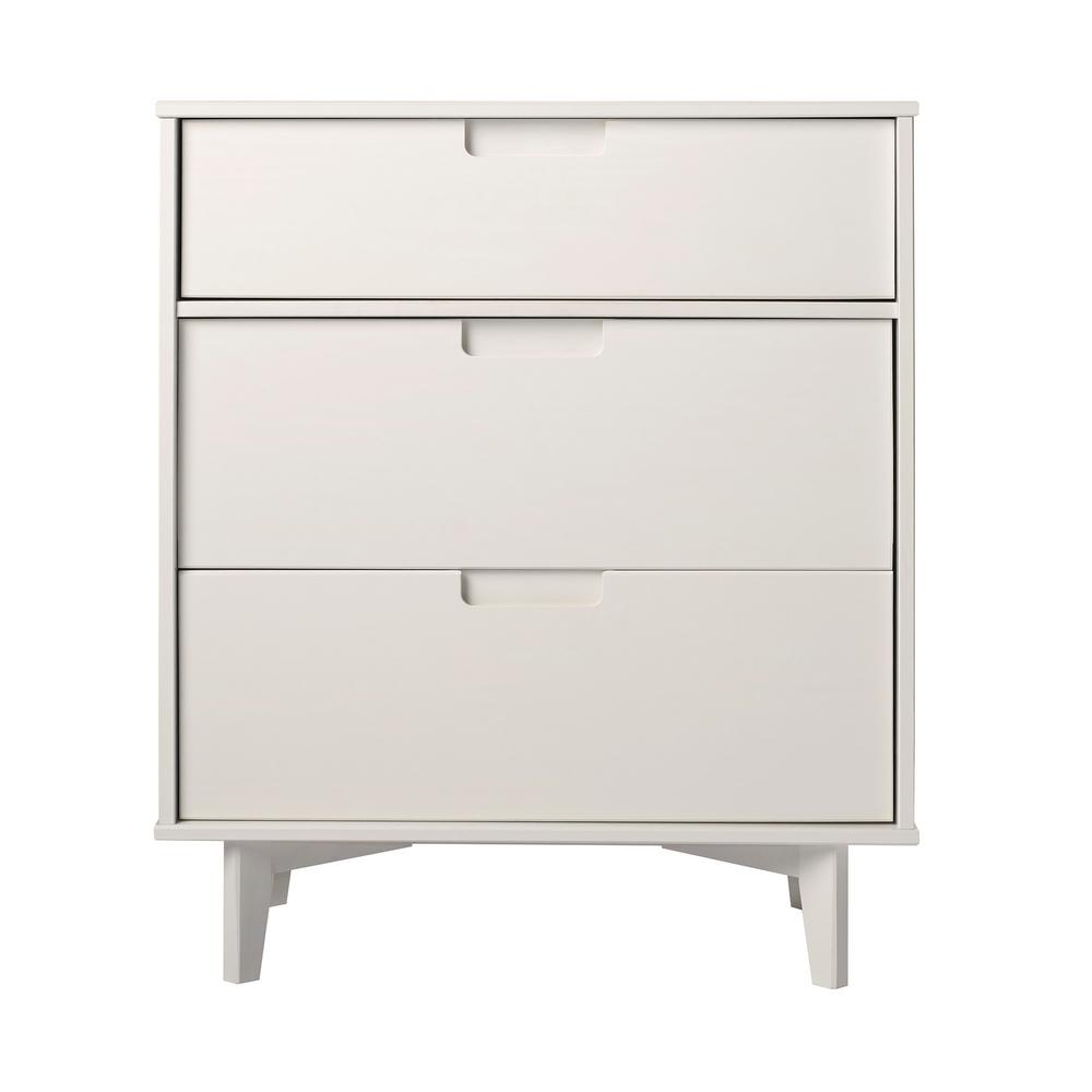 Walker Edison Furniture Company 3 Drawer White Groove Handle Wood