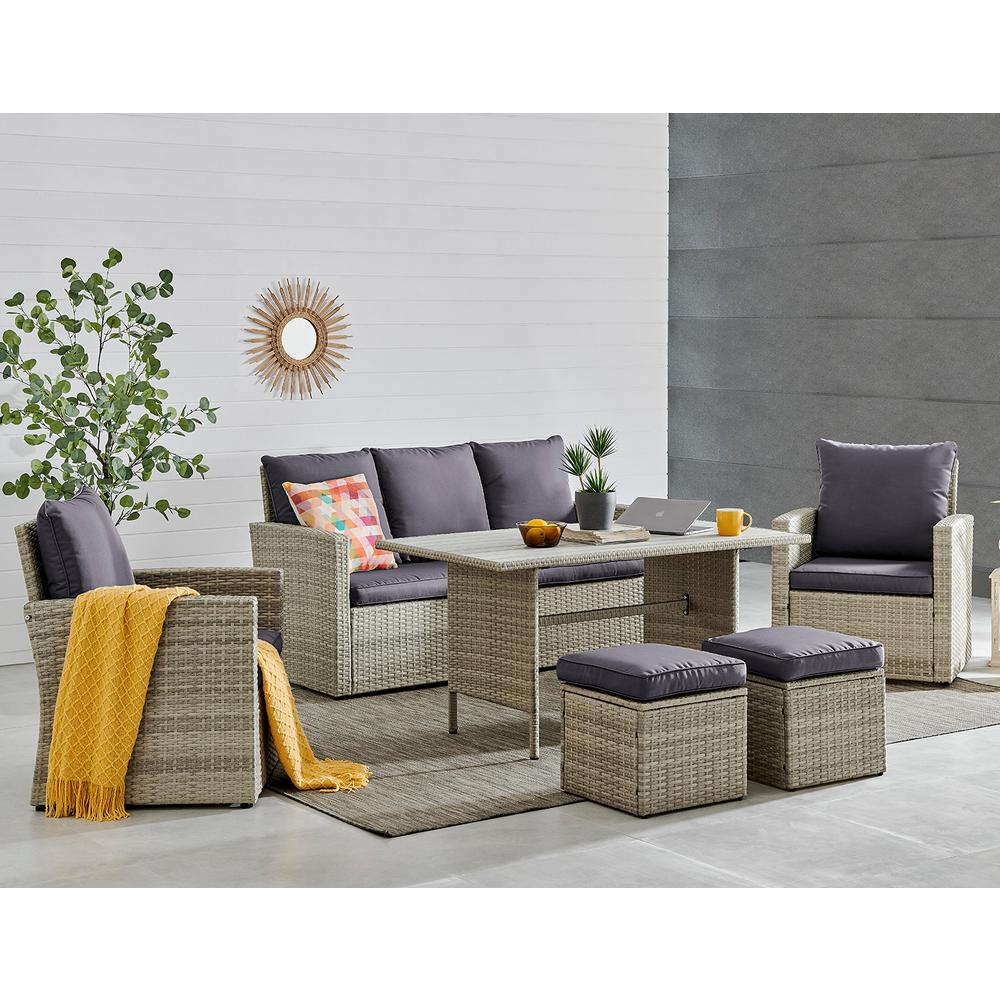 Barton 6 Piece Wicker Rattan Outdoor Patio Furniture Set With Pool Dining Table And Cushion Chairs 93508 The Home Depot