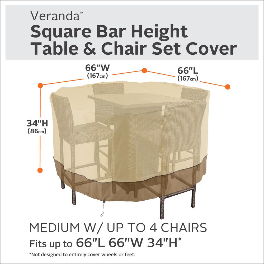 Classic Accessories Veranda Medium Square Outdoor Bar Table And Chair Set Cover Durable And Water Resistant Outdoor Patio Cover 55 906 031501 00 The Home Depot