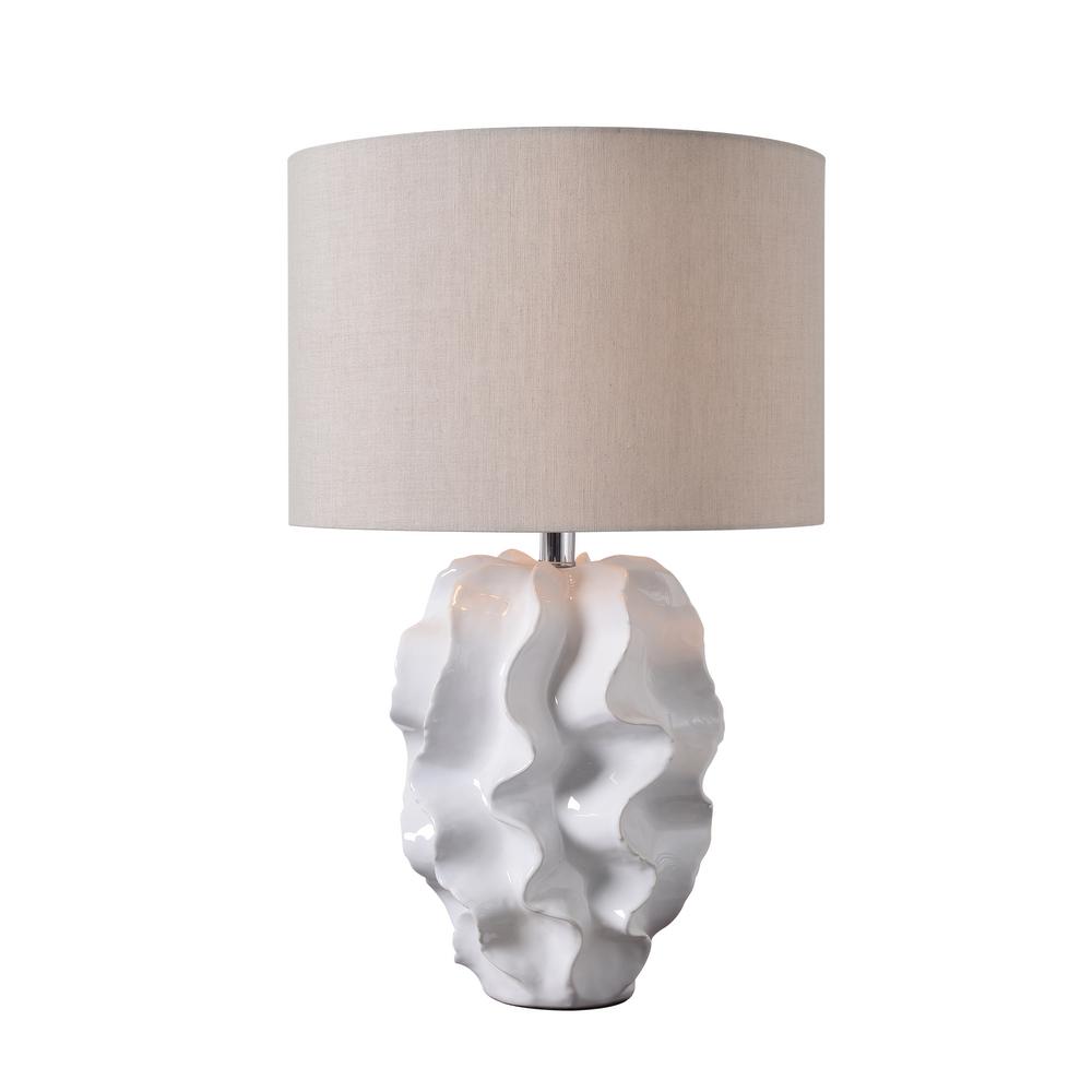 Kenroy Home Ruffle 24 In White Table Lamp With Gray Faux Silk Shade White Table Lamp With Gray Faux Silk Shade