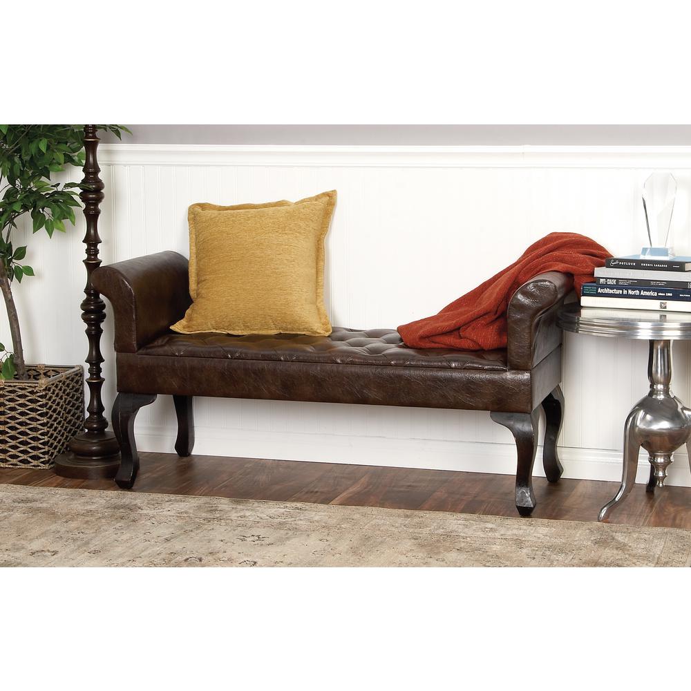 Litton Lane Tufted Brown Faux Leather Upholstered Bench Seat With