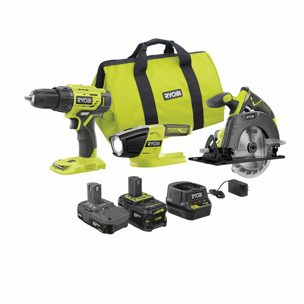 RYOBI ONE+ 18V Lithium-ion Cordless 3-Tool Combo Kit with (1) 4.0 Ah Battery, (1) 1.5 Ah Battery, Charger, and Bag