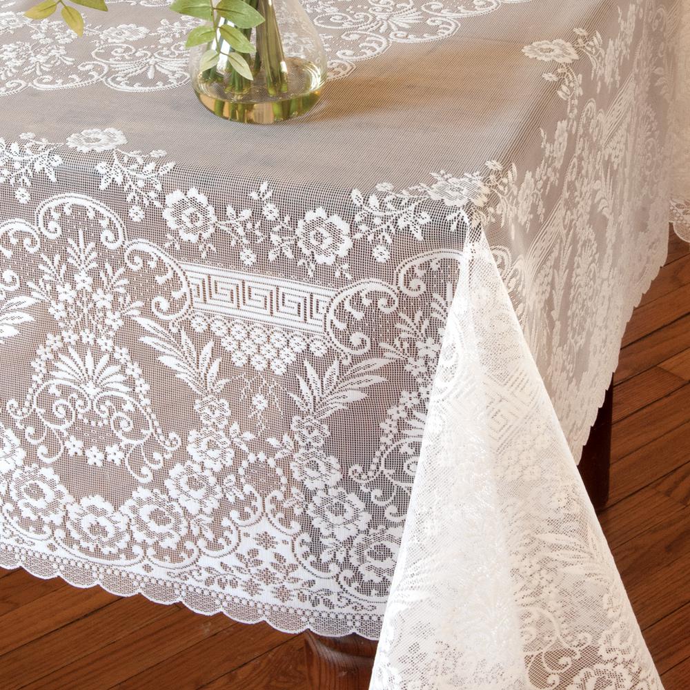Heritage Lace Filigree Square White Polyester Tablecloth Fi 6262w The Home Depot