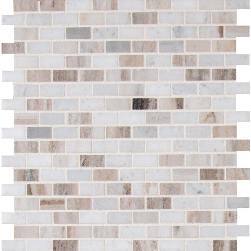 Msi Palisandro Mini Brick 12 In X 10 Mm Polished Marble Mesh Mounted Mosaic Tile Sq Ft Case