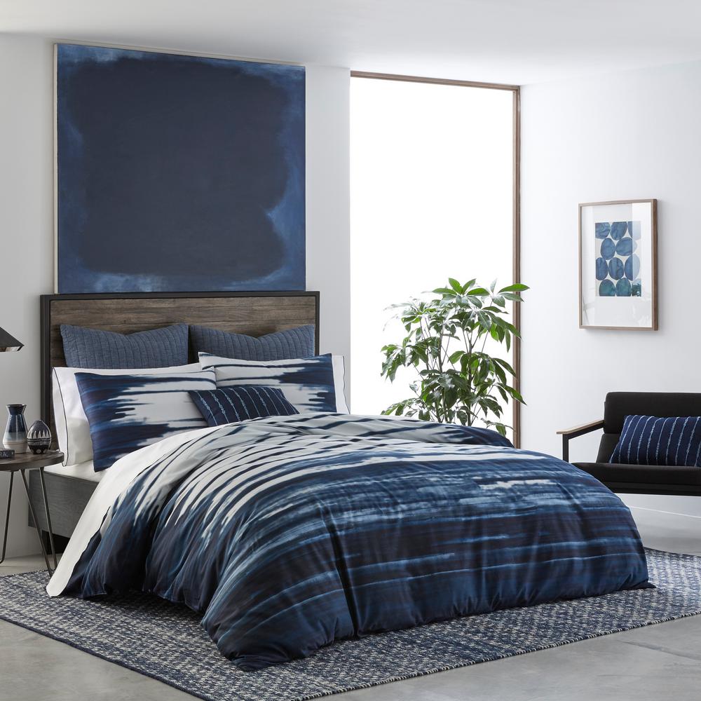 Shibori Print 3 Piece Navy Blue Striped Cotton King Duvet Cover Set Ushsfn1151580 The Home Depot