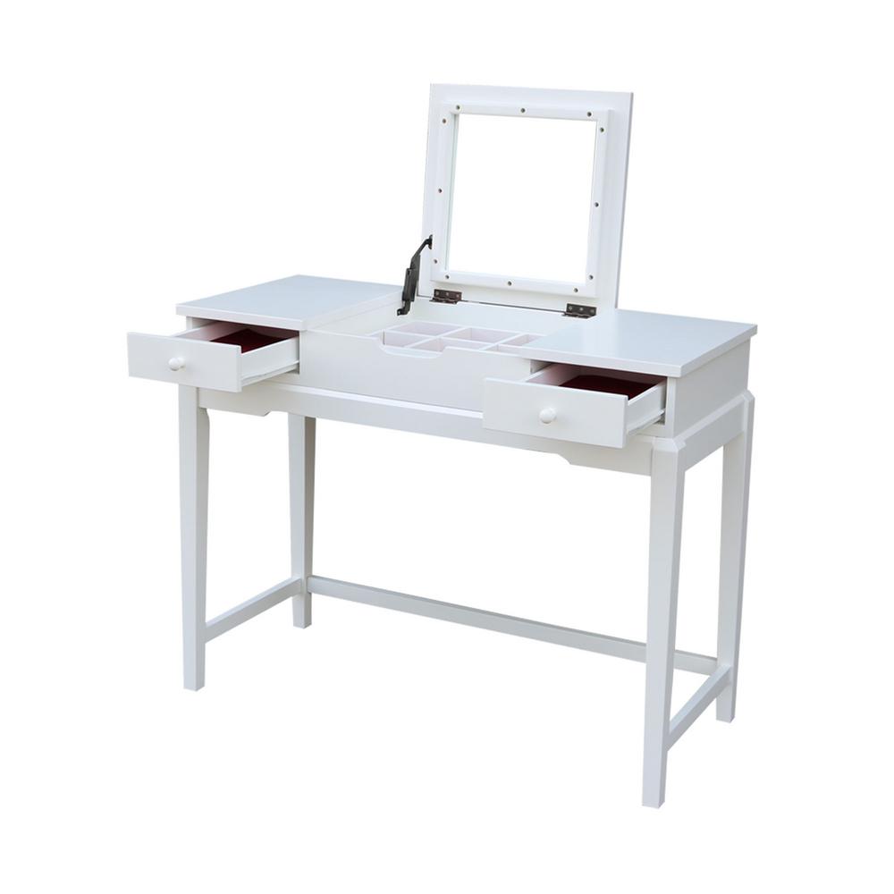 white vanity table and chair