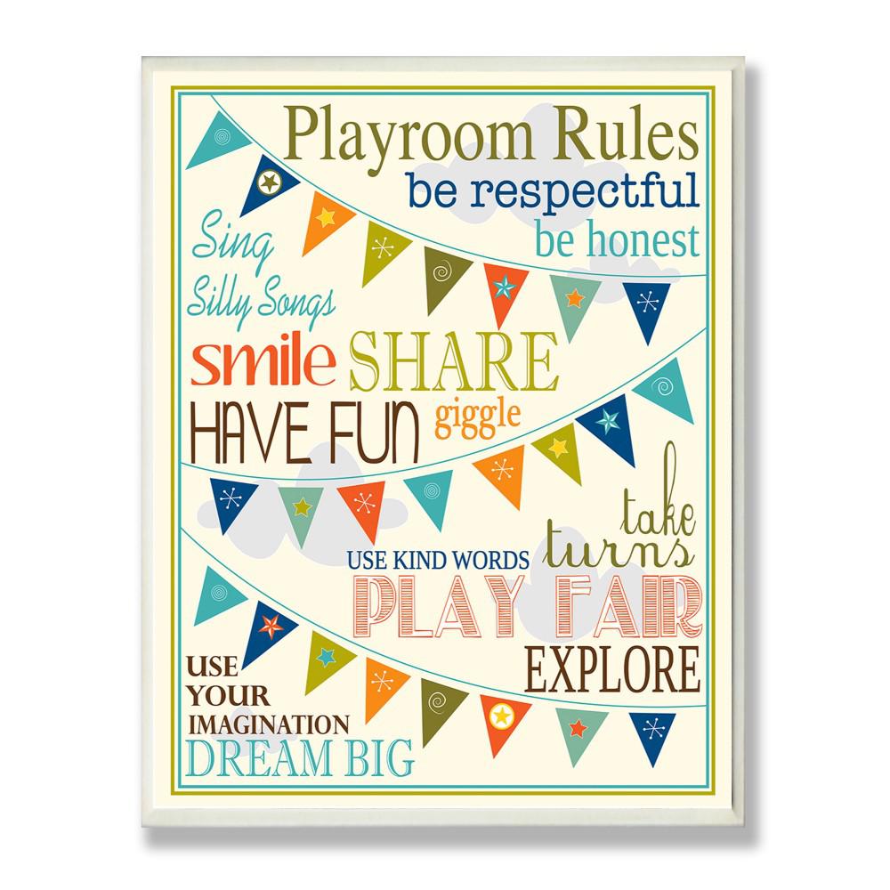 12 5 In X 18 Playroom Rules With Pennants Blue By Karen Zukowski Finny And Zook Printed Wood Wall Art