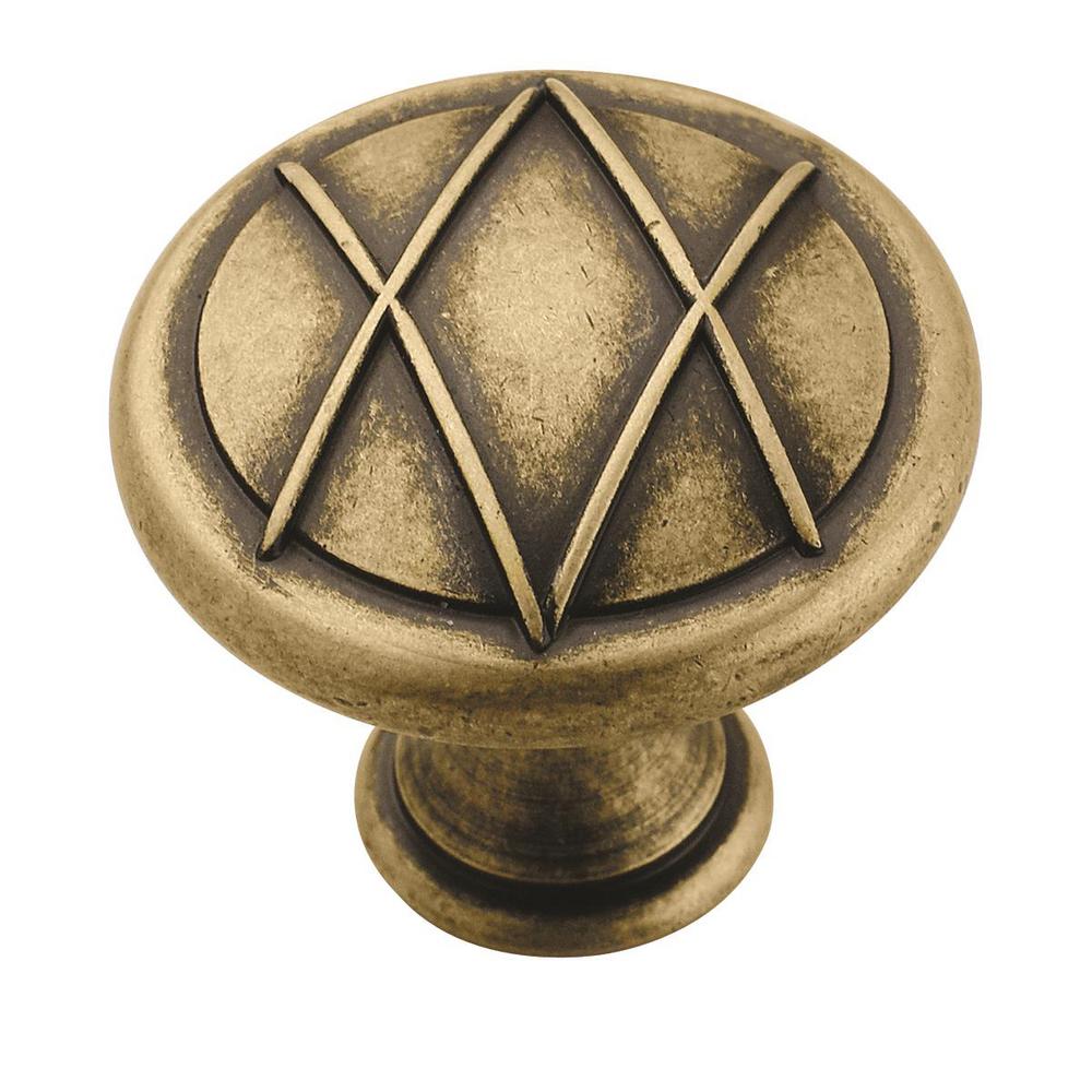 Amerock Lattice 13/8 in (35 mm) Diameter Distressed Brass Knob