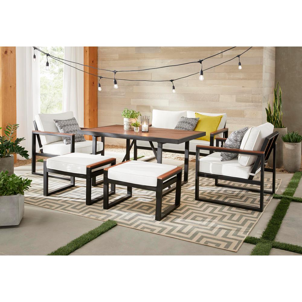 Hampton Bay West Park 6 Piece Aluminum Rectangle Outdoor Dining Set With Cushionguard White Cushions 501 0605 000 The Home Depot