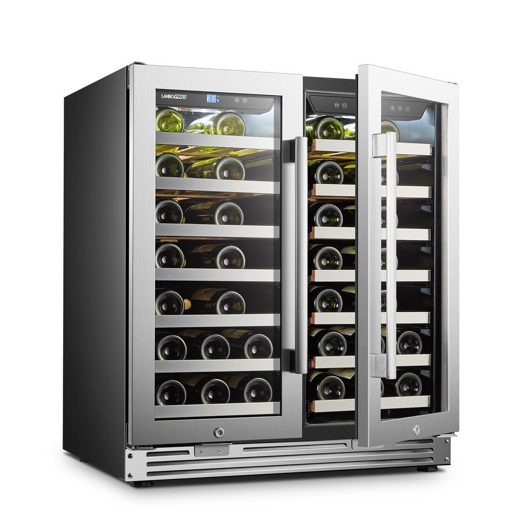 LANBOPRO 62 Bottle 2 Door Seamless Stainless Steel Wine RefrigeratorLP66D The Home Depot