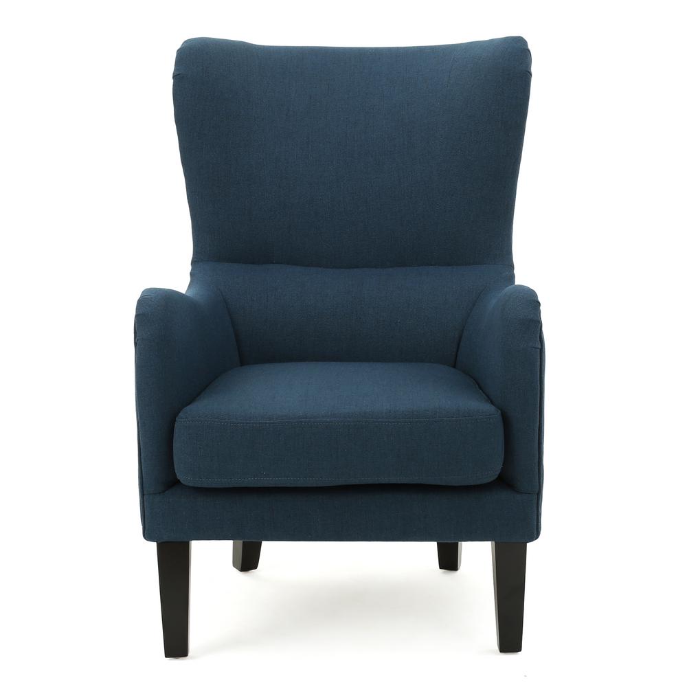 Noble House Lorenzo Studded Dark Blue Fabric High Back Club Chair