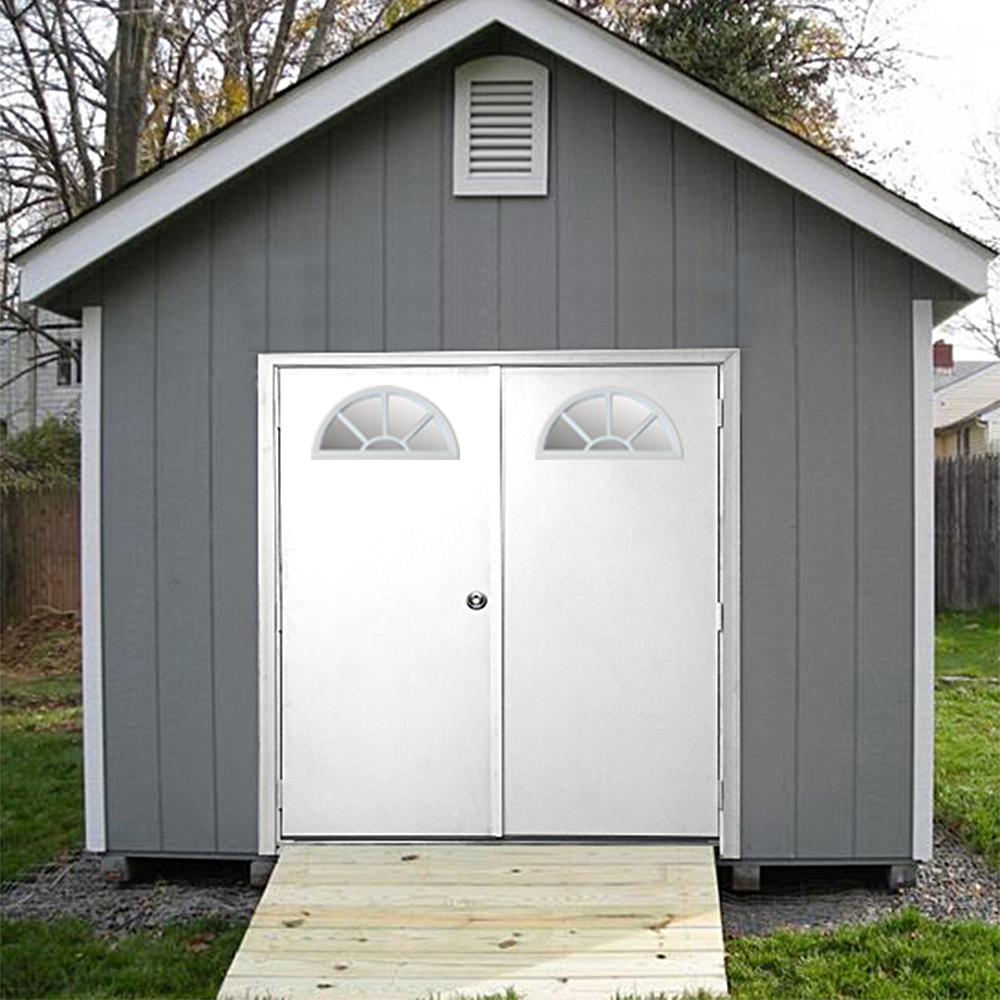 Steves Sons 72 In X 72 In Garden Shed Fan Lite White Primed Right Hand Outswing Fiberglass Prehung Front Door