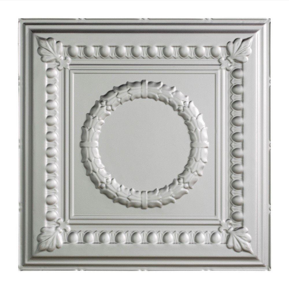 Fasade Rosette 2 Ft X 2 Ft Vinyl Lay In Ceiling Tile In Argent