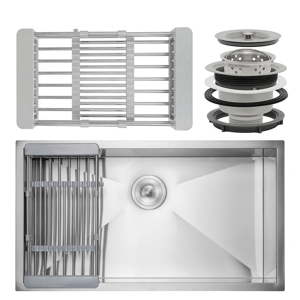 AKDY Handmade Undermount Stainless Steel 32 in. x 18 in. Single Bowl Kitchen Sink with Drying Rack, Silver was $269.99 now $179.99 (33.0% off)