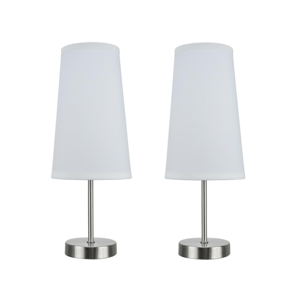 Aspen Creative Corporation 14 1 4 In Satin Nickel Candlestick Table Lamp With Hardback Empire Shade White 2 Pack