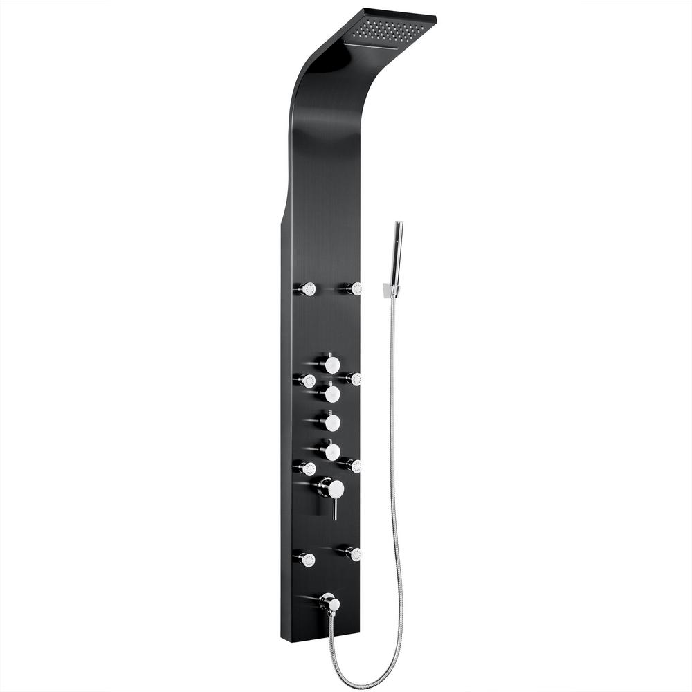 Akdy 65 In 8 Jet Shower Panel System Black Stainless Steel With 8 Jet Shower Panel System In Black Stainless Steel With Rainfall