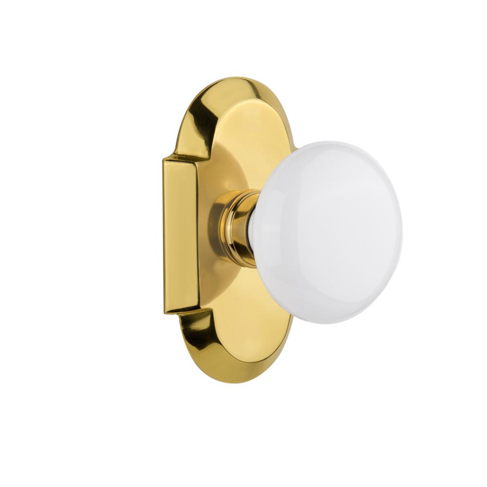 Nostalgic Warehouse Cottage Plate 23/8 in. Backset Polished Brass Privacy White Porcelain Door
