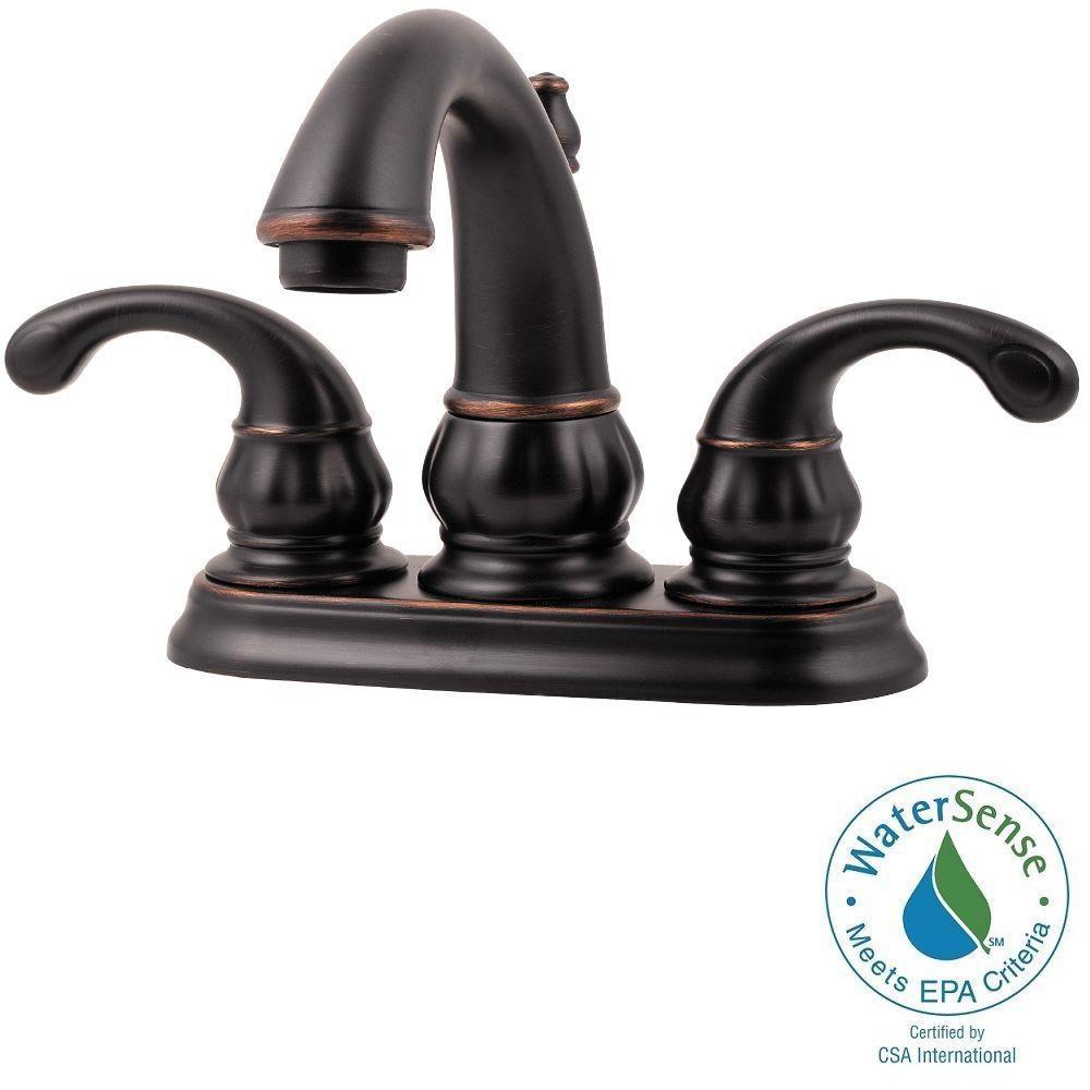 Pfister Treviso 4 in. Centerset 2-Handle High-Arc Bathroom Faucet in Tuscan Bronze-F-048-DY00 ...