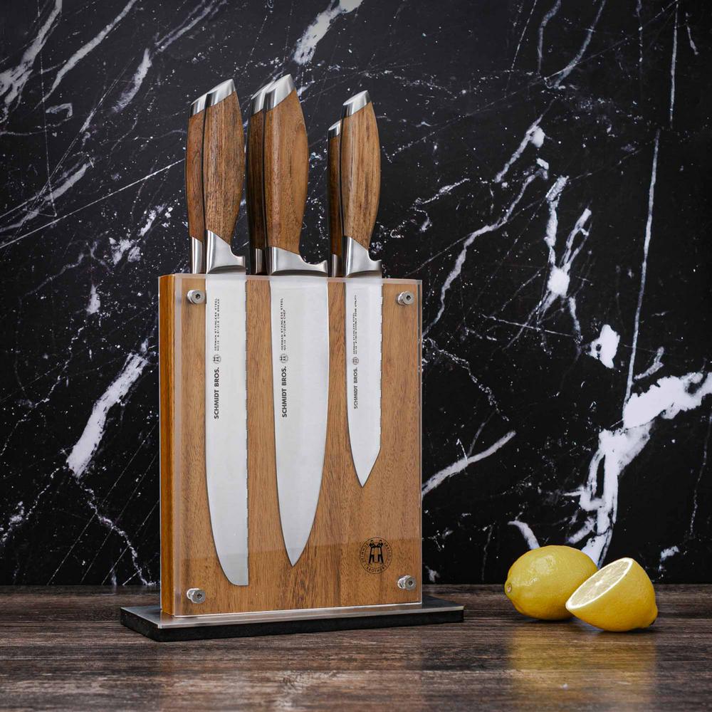Schmidt Bros 7 Piece Stainless Steel Cutlery Bonded Teak Set With Acacia Midtown Knife Block Sbcbt07pm1 The Home Depot