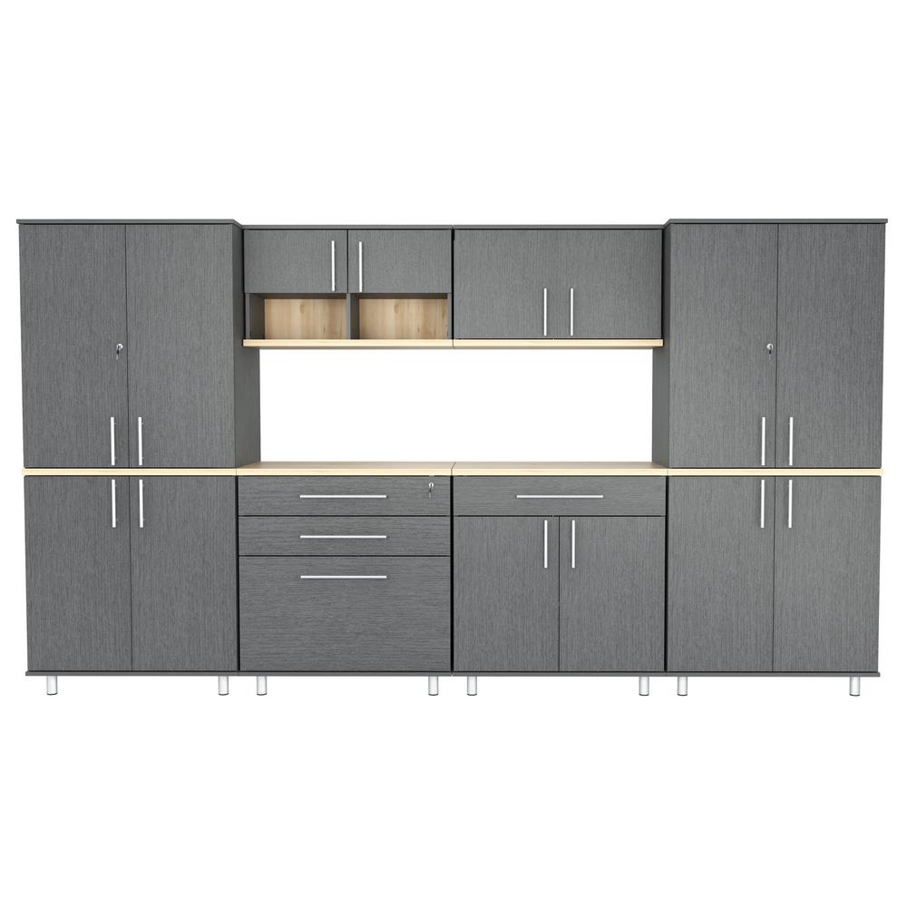 Inval 126 In W X 708 In H X 1969 In D Garage Storage Cabinet In Graphite Grey And Maple 6 Piece Gs Gp5 The Home Depot