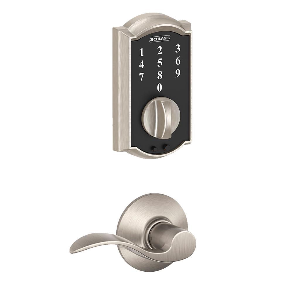 Schlage Camelot Satin Nickel Connect Smart Door Lock With Alarm 2 Pack Be469nx V Cam 619 2p The Home Depot