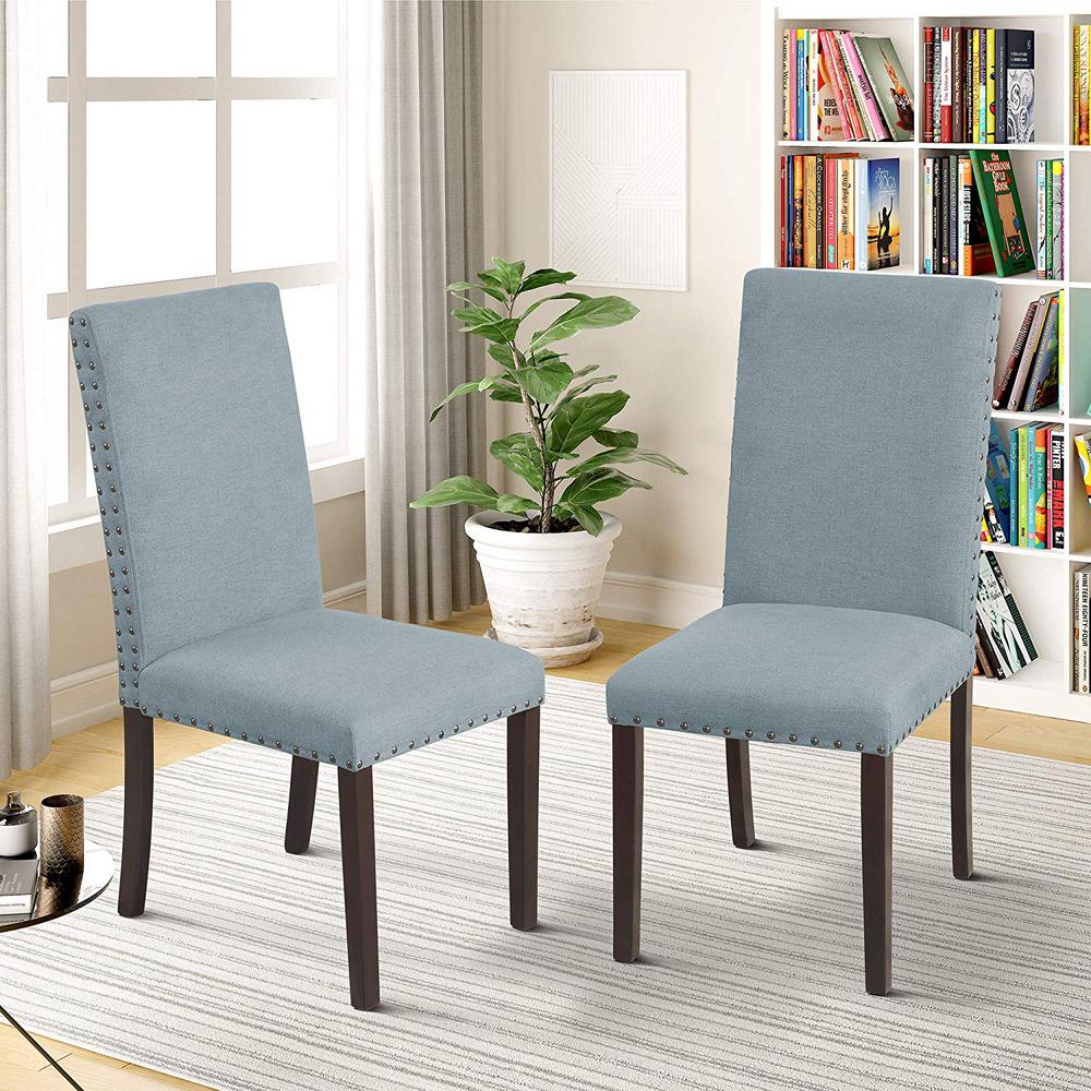 Harper & Bright Designs Light Blue Upholstered Dining Chairs (Set of 2 ...